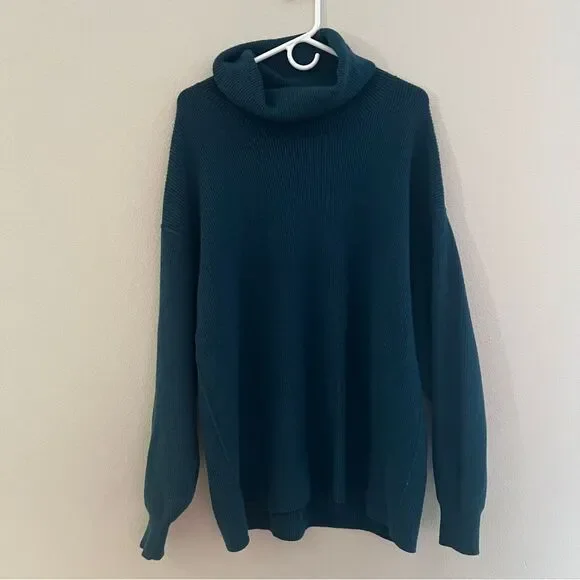 Free People Softly Structured Knit Tunic Sweater Oversized In Deep Jade Size M - Picture 4 of 8